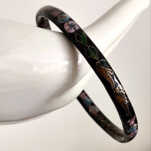 Vintage Cloisonne Enamel Floral Bangle Bracelet